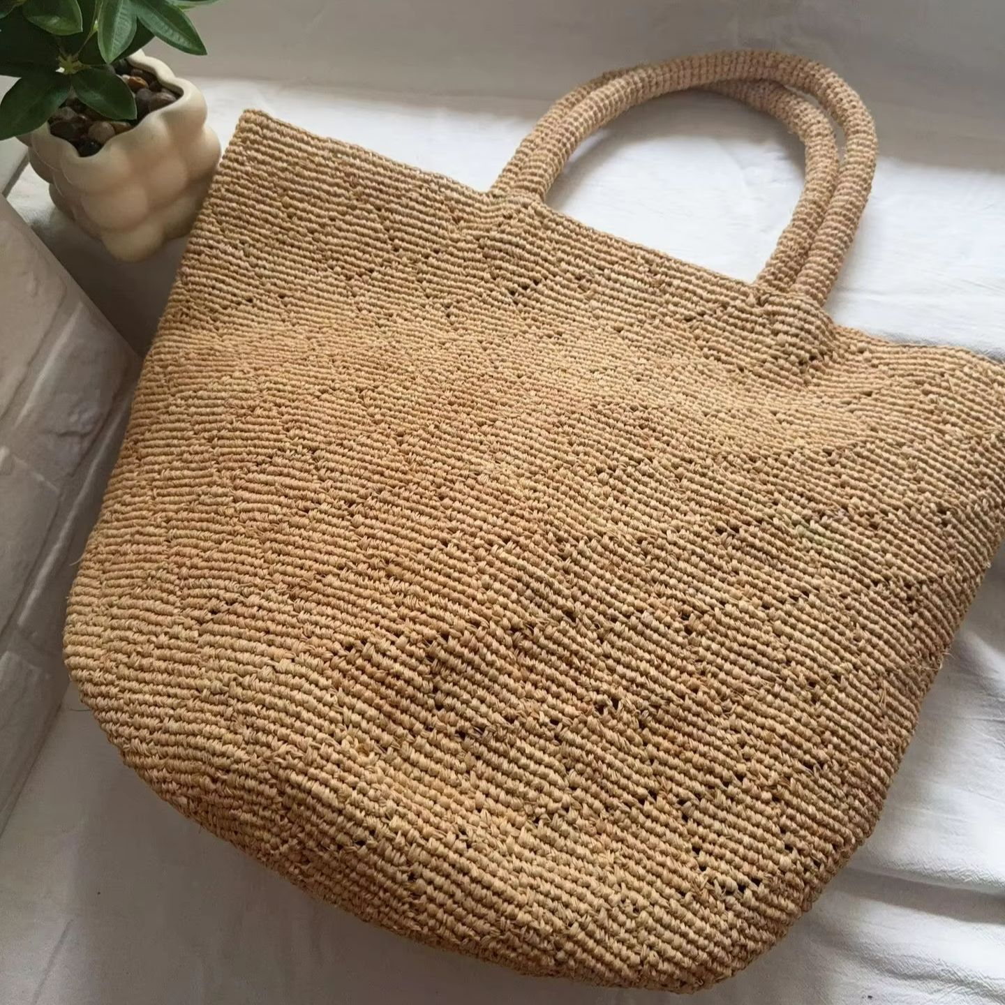 Women'S Raffia Bags - Sac de plage carré en raphia